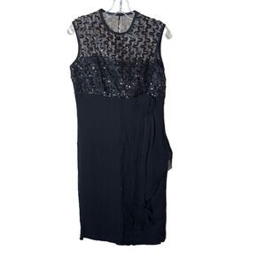 Elegant Miss of California Vintage Cocktail Dress Black Sequin Rosette Draped